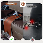 CoBak Purse Hook for Car - Universal Premium Stitched Leather and Aluminum-Magnesium Alloy Double Car Seat Back Storage Hook for Purses, Handbags, Bags (2 Pack),Russet Brown