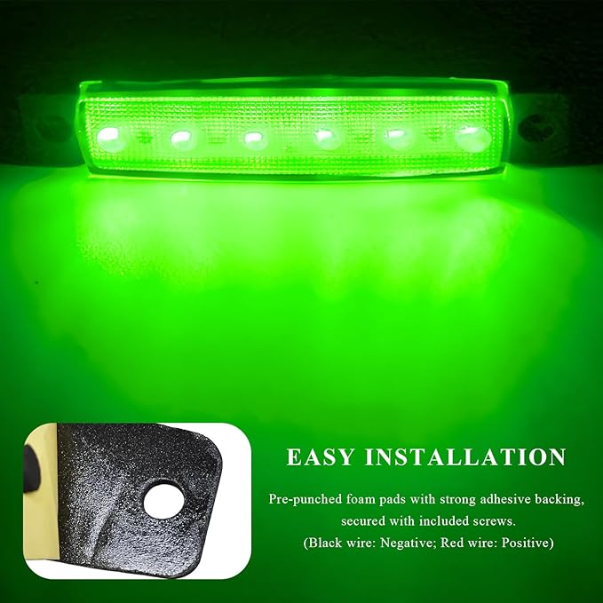 Sun Walker 8 PCS LED Rock Strip Lights, 3.77 Inch Waterproof 6 LED Car Side Marker Clearance Lamps, Wheel Fender Well Lighting Kits Exterior Underglows for Car Truck Trailer (Green)