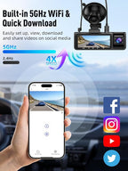 3 Channel 5G WiFi Dash Cam, 4K+1080P+1080P Dash Cam Front and Rear with 64GB Card, Dash Camera for Car with HDR IR Night Vision, G-Sensor, 24/7 Parking Mode, WDR, Support 128GB Max - Gray