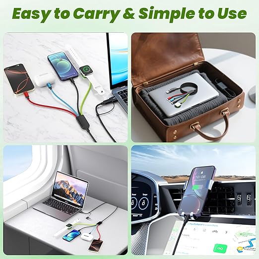 Travel Essentials Watch Charger, Dual Type-C 4 in 2 Multi Charging Cable, USB A/C Travel Charger for Multiple Devices for iWatch Ultra/SE/11-2, iPhone 17-11, Galaxy S25-21, iPad (1PACK 5FT)