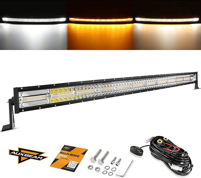 Auxbeam 50 Inch Curved LED Light Bar, 288W 6 Modes Amber White Strobe Fog Lights, Spot Flood Combo Memory Reset Function Offroad Driving Work Ditch Light for Truck Car ATV