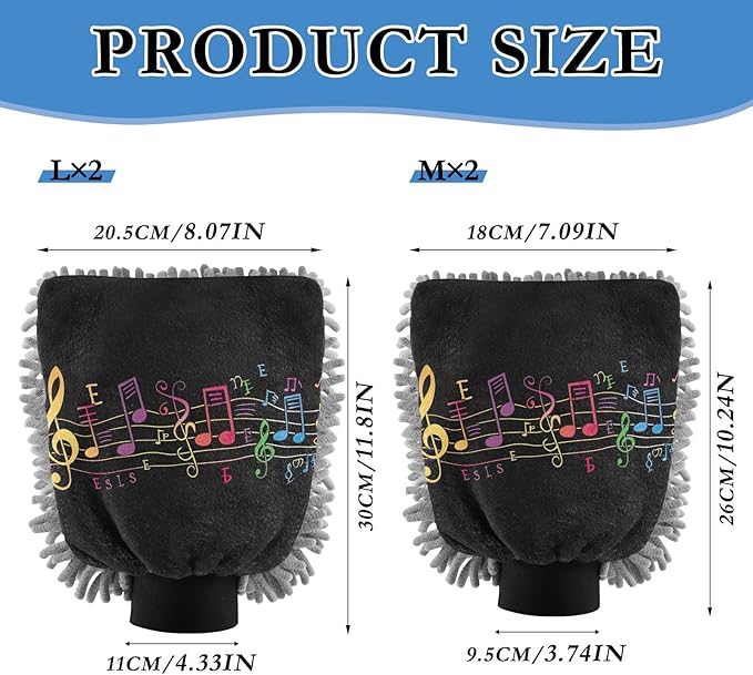 YETTASBIN Musical Note 2PCS Car Wash Mitts, Ultra Absorbent Chenille Microfiber Car Washing Gloves, Scratch-Free Lint-Free Auto Cleaning Mitt, Machine Washable Elastic Cuff Car Wash Sponge