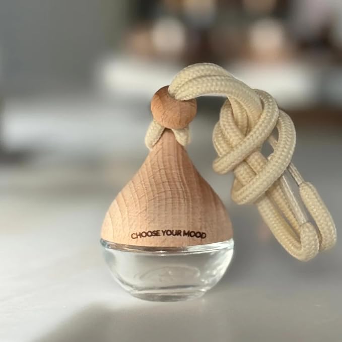 Lifetherapy Choose Your Mood 2 Ounce Glass and Beech Wood Waterdrop Shaped Scented Vehicle Auto Car Diffuser, Empowered
