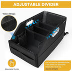 Car Seat Organizer for Back Seats&Front-Foldable PU Leather Storage with Adjustable Dividers,2 Cup Holders&7 Mesh Pockets-Detachable Design with Metal Handles for Kids Travel,Toys,Snacks