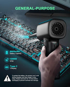 Compressed Air Duster, Rechargeable Cordless Keyboard Cleaner for Computer, 120000 RPM 6 Nozzles with Vacuum, 3000mAh Battery & 3 Speeds for PC, Car, AC and Inflatable Pool Toys