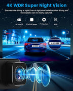Dash Cam 4K Front, Ultra HD Dash Camera for Cars, 1.97''IPS Screen Mini Car Camera with APP Control, Built-in Wi-Fi & G-Sensor, 24H Parking Mode, Night Vision, WDR, Loop Recording, Support 256GB Max
