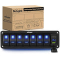 Nilight 7 Gang Rocker Switch Panel with PD Type C and USB Charger Voltmeter 12V SPST ON Off Toggle Switches with Blue Backlit Waterproof Aluminum for Boats Cars RVs Trucks
