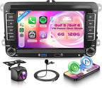 8 Core 6G+128G Android Car Stereo for VW Golf MK5 MK6 Passat Jetta Tiguan T5 EOS Polo with Wireless CarPlay Android Auto, 7” Touchscreen Car Radio GPS WiFi SWC Bluetooth 32EQ Backup Camera