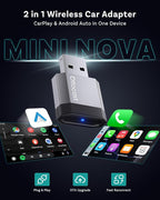 OTTOCAST Mini Nova Wireless CarPlay Adapter Convert Wired to Wireless CarPlay Fast Auto Connect, Plug & Play 2 in 1 Mini Dongle for Factory Wired CarPlay/Android Auto Cars