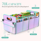 titiyiof Trunk Organizer For Suv&Sedan,Car Organizers&Storage, Waterproof Collapsible & Adjustable Straps,70L Sturdy Car Organization for Car Accessories,Tools,Sundries,2-3Compartment(Colorful Green)