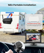 AUTO VOX Wireless Backup Camera Magnetic:Portable No Wiring 1 Min Install Trailer Hitch Camera,2-Channel HD 1080P Car Monitor & IR Night Vision Back Up Camera Systems for Truck,RV (5 inch)