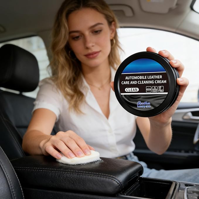 Leather Cleaner for Car Interior - Cream, 120g Conditioned Paste for Vehicle Upholstery, Stain Remover with Wax Base, Detailing Supply, Gloss Restorer for Seats, Consoles and Dashboards