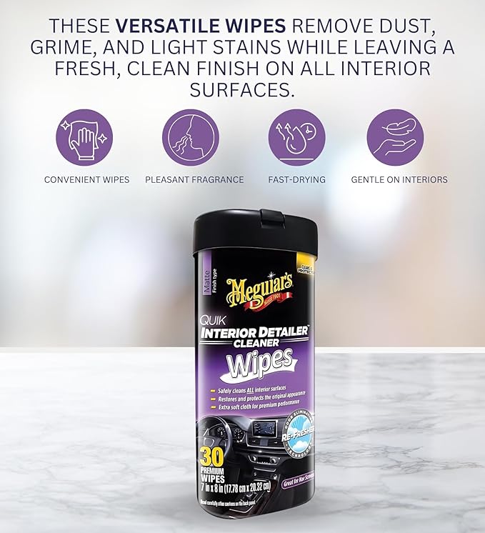 Quik Interior Detailer Wipes 30 ct Bundle with Microfiber Cloth - Car Interior Cleaner for Dashboards, Seats, and More - Multi-Surface Cleaner Car Wipes for a Detailed Look - (4 Items)