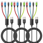 Car Accessories Multi Charging Cable [3Pack 5FT], Travel Essentials 4 in 1 Charging Cords, USB Cable Phone Charger with IP/Type C/Type C/Micro, Compatible with Most Phones/Tablets and More