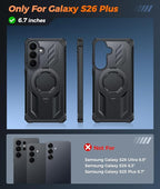FNTCASE for Samsung Galaxy S26+ Plus Case: with [Magnetic Ring Kickstand] [Screen Protector] [Compatible with MagSafe] [Military-Grade Drop Protection] Shockproof Grip Bumper TPU Sturdy Cases Black