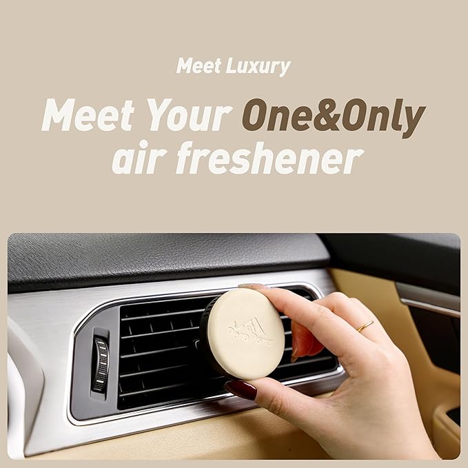 Leather & Metal Car Air Freshener, 2-Way Vent & Hang Design, Refillable Long Lasting Diffuser with 2 Refills, Natural Amber Vanilla Scent, Stylish Auto Accessory for Cars & SUV