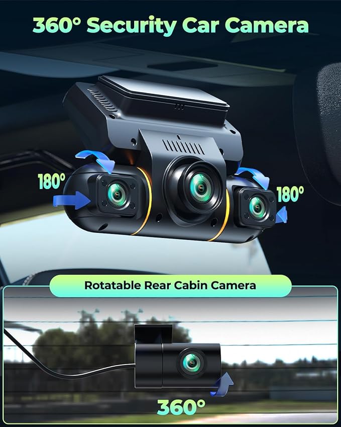 LAMTTO 4 Channel Dash Cam 360 View, 1080P Front and Rear Inside Left Right, Dash Camera for Cars with Hardwire Kit for 24h Security Parking Monitor, IR Night Vision Dashcam,128GB Card Included