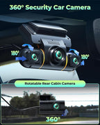 LAMTTO 4 Channel Dash Cam 360 View, 1080P Front and Rear Inside Left Right, Dash Camera for Cars with Hardwire Kit for 24h Security Parking Monitor, IR Night Vision Dashcam,128GB Card Included