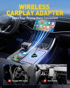 2027 Mini CarPlay Wireless Adapter for Apple, Upgrade Factory Wired Carplay to Wireless CarPlay Adapter, No Latency for iPhone iOS 10+ and Cars from 2015+, USB & Type-C, Plug & Play