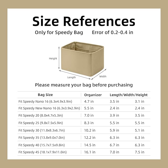 DGAZ Silk Purse Organizer Insert Fits LV Speedy 16/20/25/30/35/40/45 bags，Silky Smooth Bag Organizer，Luxury Handbag & Tote Shaper(S2 trench,SP20)