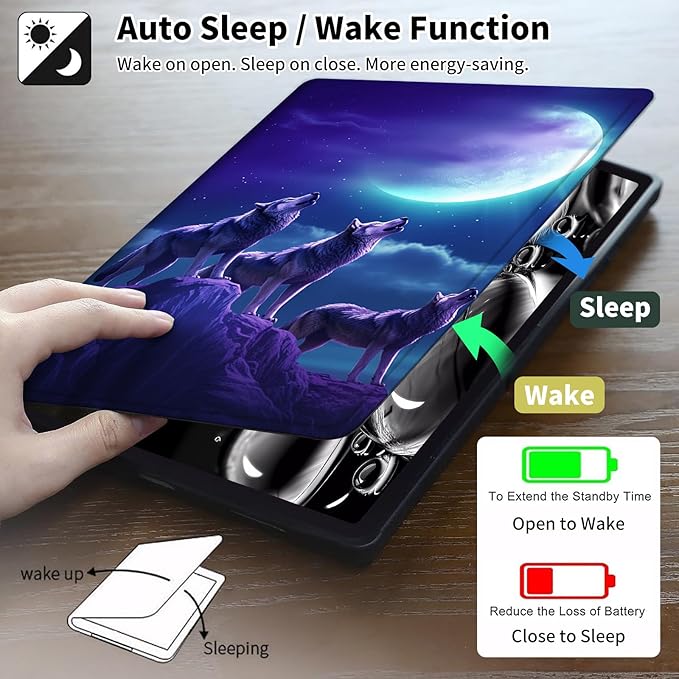 Case for Kindle Scribe,PU Leather Cute Slim Folio Adjustable Stand Cover with Auto Wake/Sleep for Amazon Kindle Scribe Cover 10.2 Inch (2024/2022 Release),Moon Blue Wolf