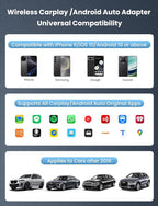 Mini Wireless Carplay and Android auto Adapter with Fastest Connection Car, No Latency Wireless Carplay Adapter, for Cars from 2016 & Phone with iPhone 6 or Above/Android 10+, USB-A/Type-C Black
