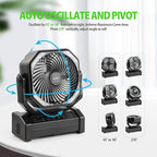 AddAcc 20000mAh Rechargeable Camping Fan - Battery Operated Fan with Light & Remote, Auto Oscillating, 4 Timer, 60 Hrs Work Cordless Tent Fan for Travel Outdoor RV Garage Power Outage Emergency