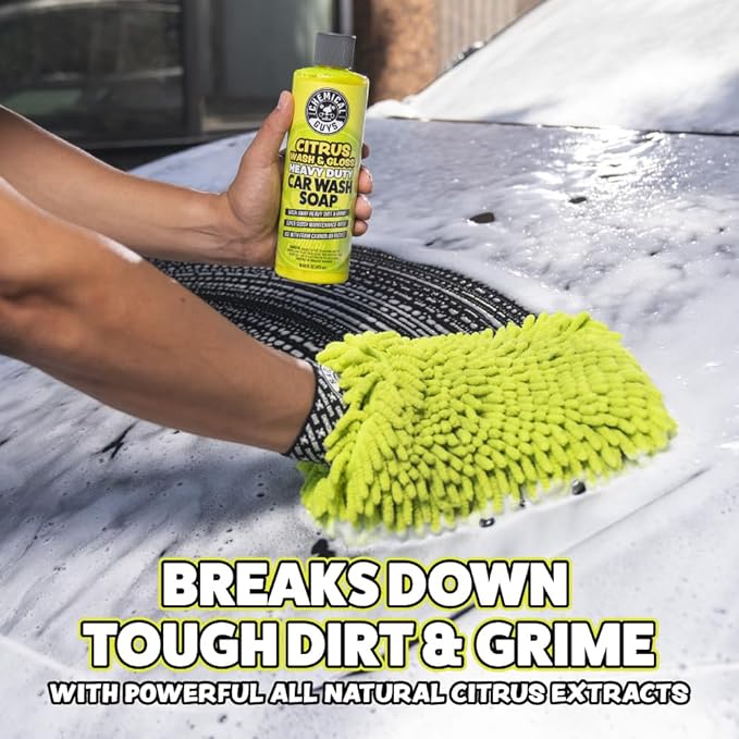Chemical Guys Citrus Wash & Gloss 2 Pack 16 oz Each High Gloss Citrus Car Wash Soap, Heavy-Duty Cleaner with Natural Citrus Power & Shine Enhancers Streak-Free, Slick Finish