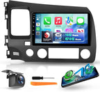 5G WiFi 8 Core 4G+64G Car Radio Stereo for Honda Civic 2006-2011, Upriding 9-inch 1280P QLED Touchscreen Radio with Wireless Carplay Android Auto DSP BT5.1 SWC GPS Cooling System Backup Camera