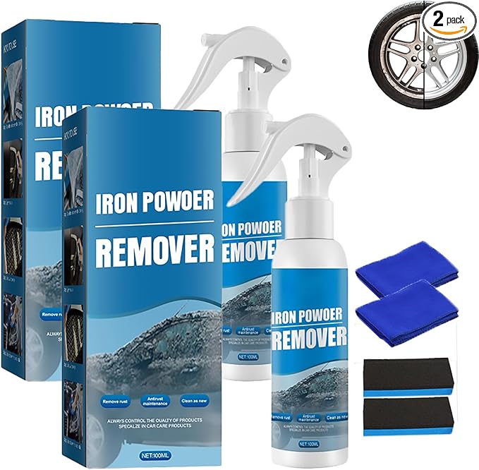 Rust Stain Remover Spray, Heavy Duty Metal Iron Powder Dissolver for Car Rims, Wheels, and Painted Surfaces, Quick Acting Rust Cleaner for Automotive, Tools, and Home Use (2)