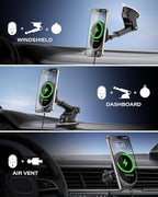 A2C for MagSafe Car Mount Charger, QI2 15W Wireless Car Charger with Dual Cooling Tech, Magnetic Car Charger for iPhone 17 16 15 14 13 12, Dash+Windshield+Vent Mount, PD 30W Adaptor Included