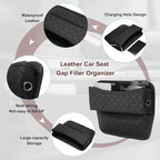 HARFINGTON 2pcs Car Seat Gap Filler Organizer 11.5 x 8 x 2.1 Inch Leather Universal Car Organizer Storage Box Between Seat and Console for Phone Sunglasses Keys, Black