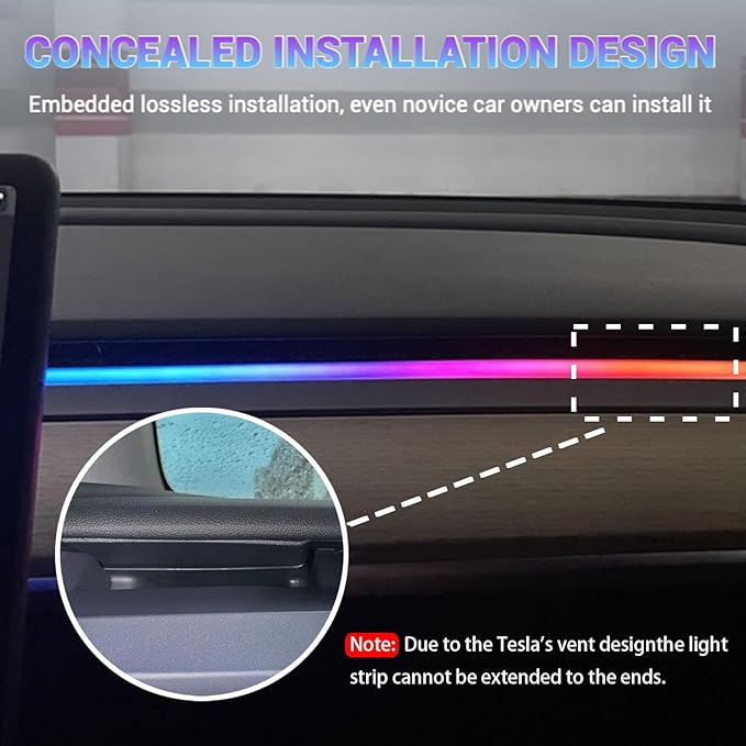 LED Car Ambient Lighting Strip for Tesla High Brightness with APP Control Multiple Colors and Car LED Strip Lighting Neon Lights for Model 3/Y (Dashboard& Center Console& 4 Floor Light)