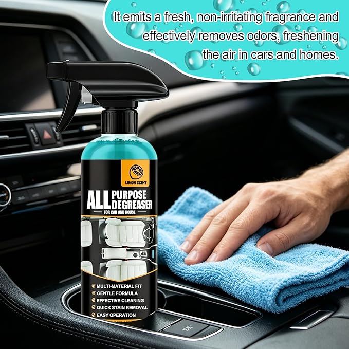 2Pcs All Purpose Degreaser for Car and House, Lemon Scent Mulit Heavy-Duty Cleaning Spray, Car and House Multi-purpose Cleaning Spray, Quick Stain Removal For Cars Kitchen Bathroom