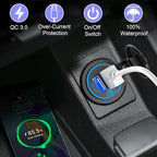 QC3.0 Dual USB 12V Outlet with Touch Switch: 12 Volt Marine Socket Golf Cart USB Port DC Car Charger Waterproof Power Adapter Cigarette Lighter Mount Fast Charge for Boat Motorcycle ATV RV