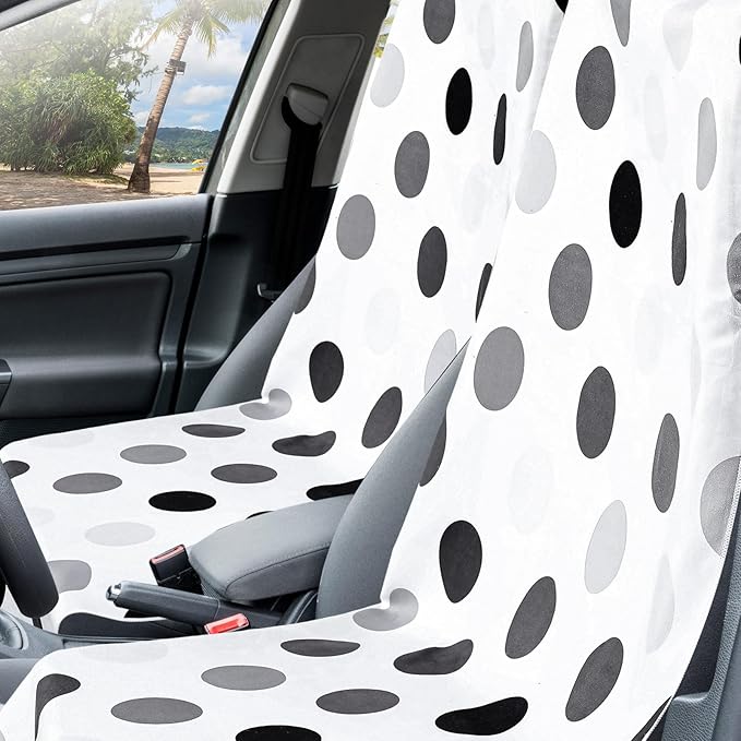 Hahafelt 2 Pack Car Seat Towel Covers with Storage Bag, 63 x 32 Inch Universal Non Slip Waterproof Sweat Protector for Car Truck, Gym Swimming Running, Machine Washable (Black and Gray Dots)