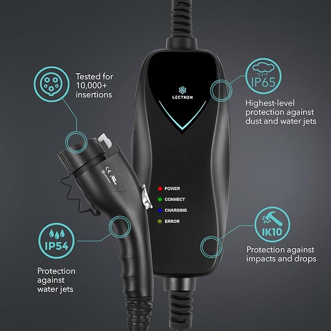Lectron Level 1 EV Charger - ETL Certified, 120V, 15 Amp, 16 ft Extension Cord & J1772 Cable - Portable Electric Car Charger for J1772 EVs and Plug-in Hybrid Vehicles