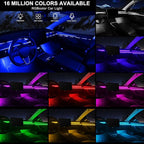 Acrylic Interior Car LED Strip Light with Wireless APP, 10 in 1 with 175 inches 593 LEDs Neon LED Strip Light, RGB Colors Dynamic Music Sync Car Ambient Lighting Kits