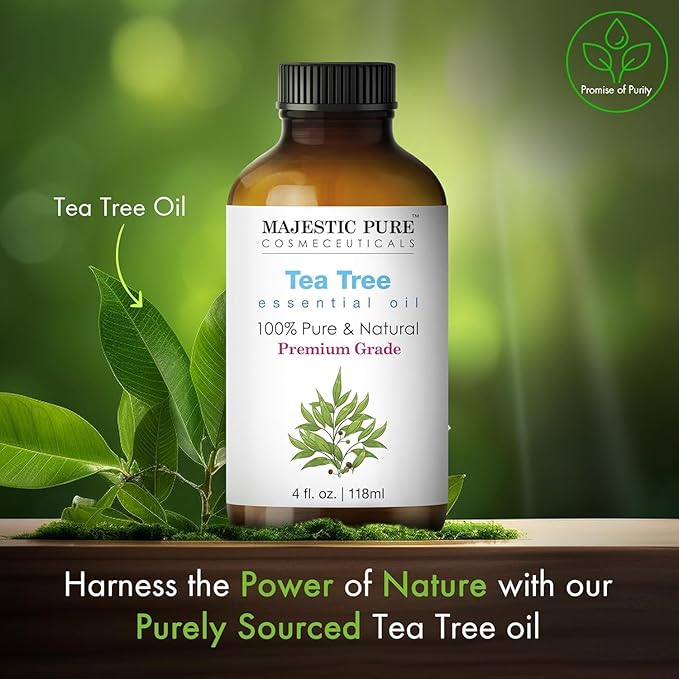 Majestic Pure Essential Oil with Glass Dropper - 100% Pure and Natural - Essential Oils for Diffuser, Aromatherapy, Soap and Candle Making, Tea Tree Essential Oil, Tea Tree Oil, 4 Fl Oz