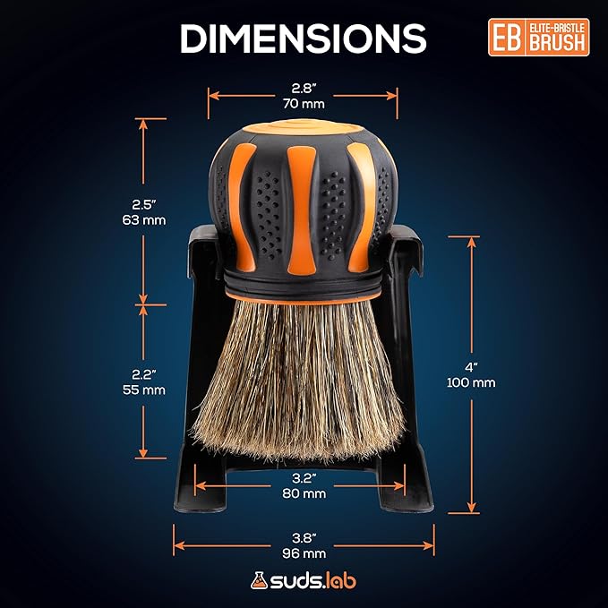Suds Lab Elite-Bristle Boar’s Hair Car Detailing Brush – Deep Cleaning Car Detail Brush with Stand – Metal-Free, High Absorbency Detailing Tool for Scratch-Free Interior & Exterior