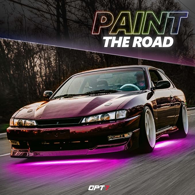OPT7 Aura Pro Underglow LED Lights Kit for Cars with APP & Remote Control, RGB Multicolor Modes, Music Sync, Waterproof Rigid Aluminum Light Bar, Exterior Neon Accent Underbody Lighting, Car Gifts