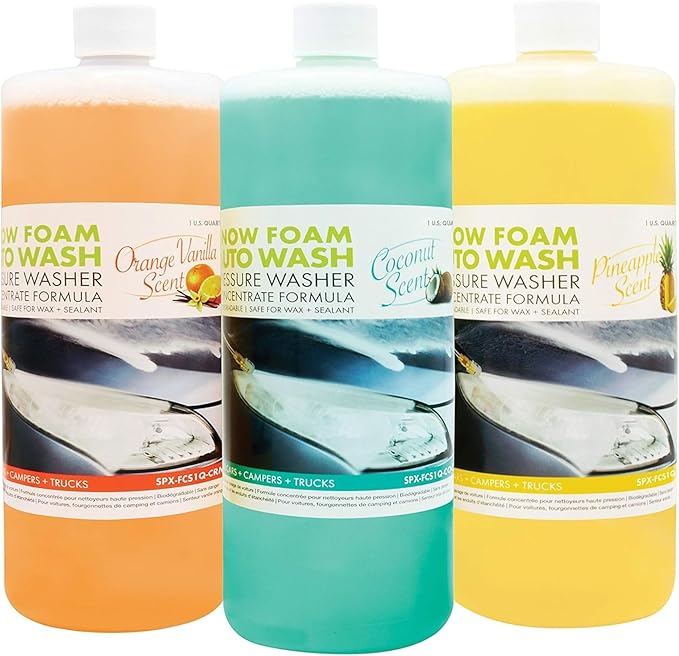 Sun Joe 3-Pack Snow Foam Car Wash Soap & Cleaner Concentrate, Multi-Scent, 1 Quart Per Bottle - Automotive Vehicle Cleaning Solution for Vinyl, Aluminum, Wood, & Brick Surfaces, SPX-AW3Q