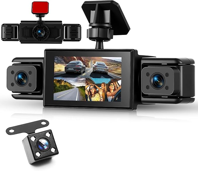 360° Dash Cam Front and Rear Inside Left Right, 4 Channel FHD 1080P Dash Cam for Cars, 3 Inch IPS Dashcams with Night Vision, Loop Recording, 24H Parking Mode Monitor, Reverse View