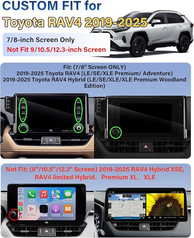Phone Mount for Toyota RAV4 2019-2025 Accessories 7/8-Inch Screen, Car Magnetic Phone Holder Compatible with MagSafe, Strong Magnets Fast Wireless Charger Cell Phone Base (Not Fit 9/10.5-inch Screen)