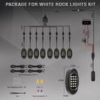8 Pods White LED Rock Lights for with Switch Extension Harness, 6000K 24 LEDs Pure White Underglow Kit for Truck Trailer Offroad SUV UTV RZR, IP68 Waterproof Under Trail Rig Fender Lighting