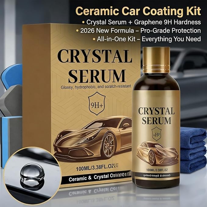 Ceramic Car Coating Kit - Crystal Serum, 9h Graphene Ceramic Coating, 2026 New Hardness Professional Ceramic Coating for Car, Long Lasting Car Protection, Gloss Hydrophobicty Anti Scratch (2Pcs)