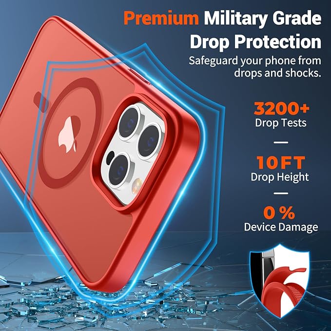 SUPFINE Magnetic for iPhone 12 Pro Max Case (Compatible with MagSafe) (Military Grade Drop Protection) Slim Translucent Matte Shockproof with Anti-Fingerprint Phone Case,Red