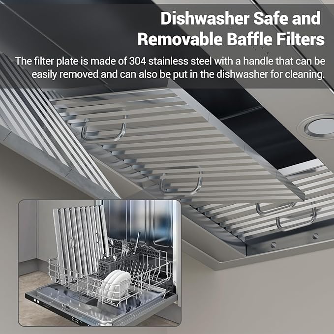 CHETTO C Insert Range Hood 60'' 4-Speeds 1260 CFM Stainless Steel Ducted Kitchen Vent Hood with Baffle Fillters, Ultra Quiet, Powerful Suction
