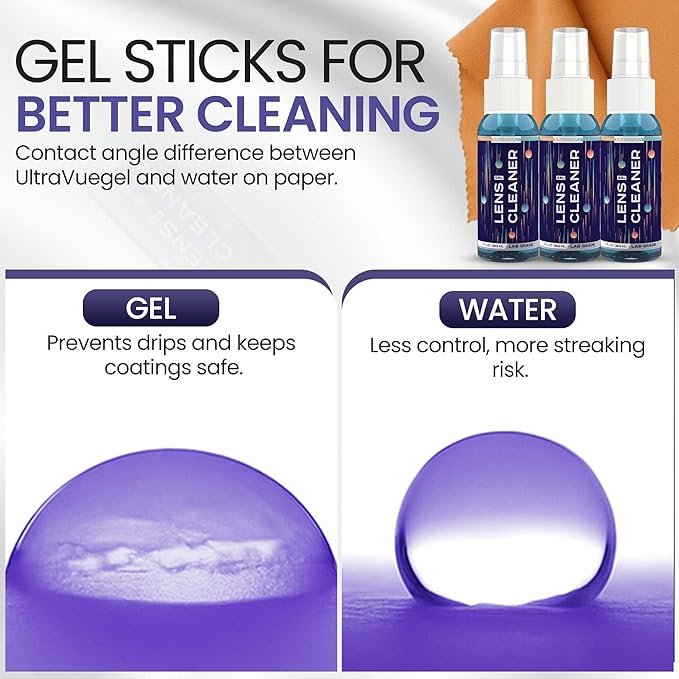 Eyeglass Gel Lens Cleaner Spray Kit - 3 x 1oz Gel Eyeglasses Cleaner Spray Bottle + 2 Microfiber Cloth for Cleaning - Safe for All Lenses (AR Coated Included), Eyeglasses and Screens