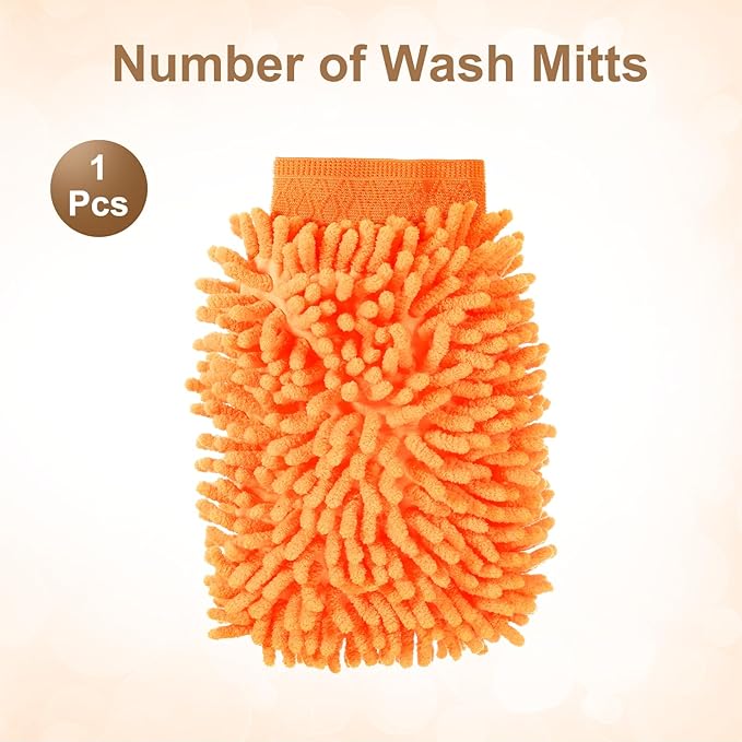 HARFINGTON Premium Chenille Microfiber Car Wash Mitts 9.8" x 7.9" Scratch Free Wash Gloves Absorbent Double Sided Plush Cleaning Drying Mitts for Car Washing Home Orange Yellow